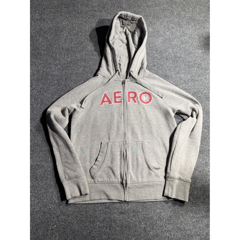Aeropostale Mens Gray Full Zip‎ Hoodie Aero 87 Applique Fleece LXGTCM192 Size M